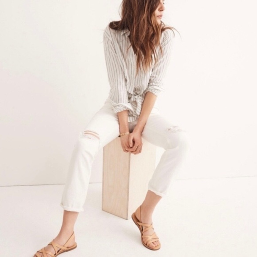 Madewell Distressed Cream Denim Boyfriend Jeans 26
